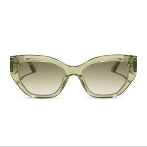 Diff Eyeware White Lotus Olive Green Cat-Eye Sunglasses NEW Never Worn